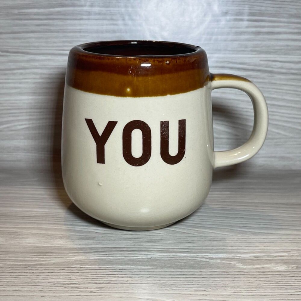 Vintage 1970s Two-Tone Stoneware YOU Mug - For Decorative Use